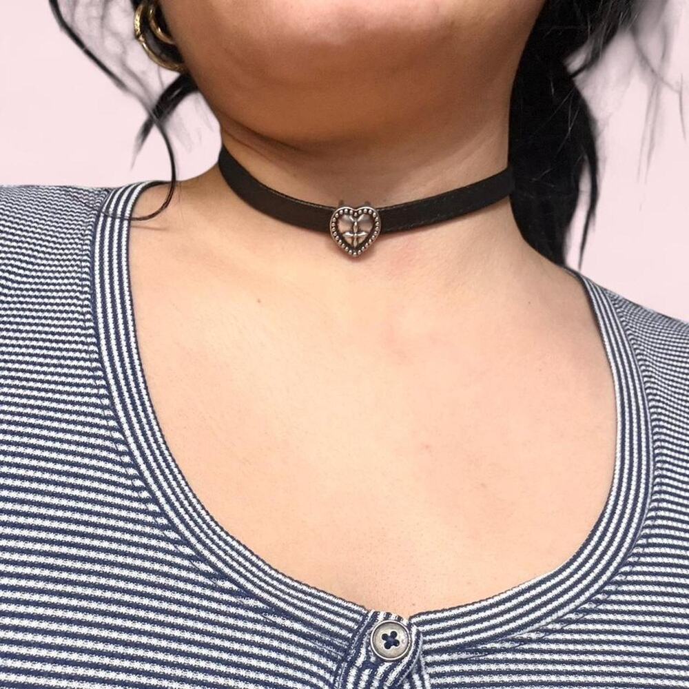 Black choker with heart charm goth whimsigoth dark coquette